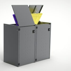 Müllbox Typ Boxxi Stahl verzinkt Anthrazit RAL-7016 mit Kipp-Deckel für 2x 240L