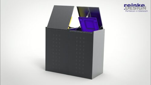 Müllbox Typ Boxxi Stahl verzinkt Anthrazit RAL-7016 mit Kipp-Deckel für 2x 120L – Bild 5