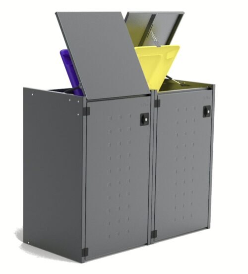 Müllbox Typ Boxxi Stahl verzinkt Anthrazit RAL-7016 mit Kipp-Deckel für 2x 240L – Bild 4