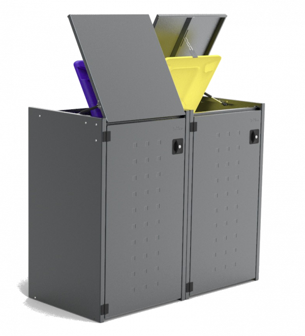 Müllbox Typ Boxxi Stahl verzinkt Anthrazit RAL-7016 mit Kipp-Deckel für 2x 240L – Bild 4