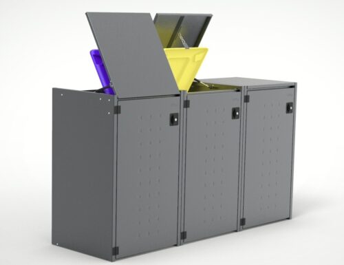 Müllbox Typ Boxxi Stahl verzinkt Anthrazit RAL-7016 mit Kipp-Deckel für 3x 240L – Bild 4