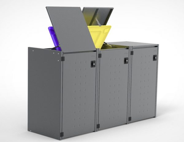 Müllbox Typ Boxxi Stahl verzinkt Anthrazit RAL-7016 mit Kipp-Deckel für 3x 240L – Bild 3