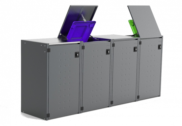 Müllbox Typ Boxxi Stahl verzinkt Anthrazit RAL-7016 mit Kipp-Deckel für 4x 120L