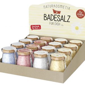 LA VIDA Badesalz 'Liebe Grüße' 16er Display 16-teilig, 4 Motive á 4 Stück
