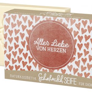 LA VIDA Schafmilchseife 'Liebe Grüße' 12er Display 12-teilig, 4 Motive á 3 Stück